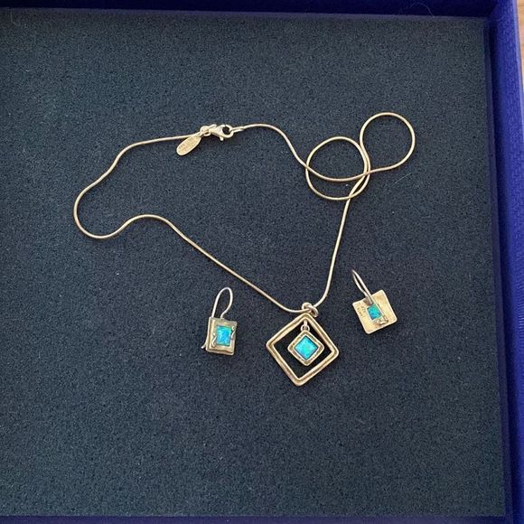 Magnolia Jewelry - Signed Vintage Magnolia 925 sterling silver with blue opal necklace earrings set